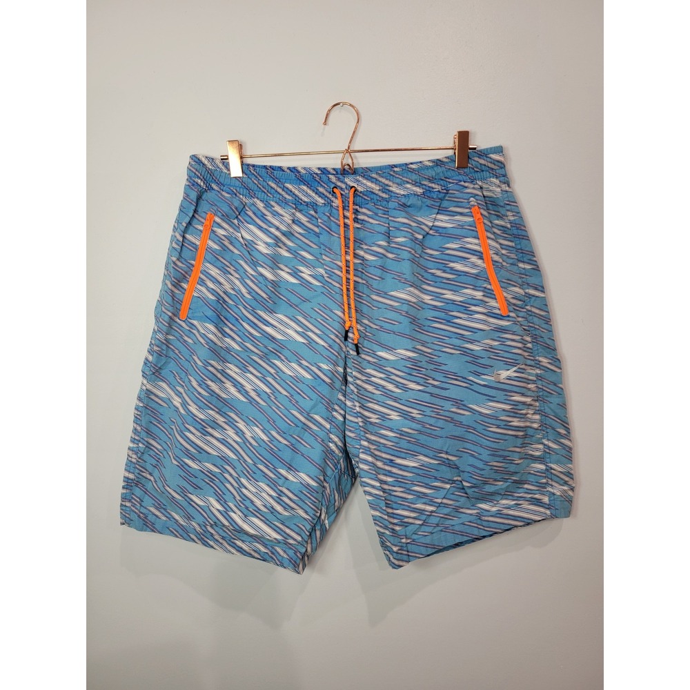 Nike Mens XXL Blue Abstract Geometric Board Shorts Orange Zip Swim Trunks